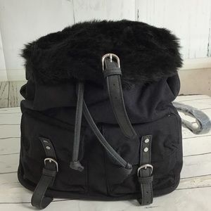 CANDIES BLACK FAUX FUR AND COTTON BACKPACK LIGHT WEIGHT
